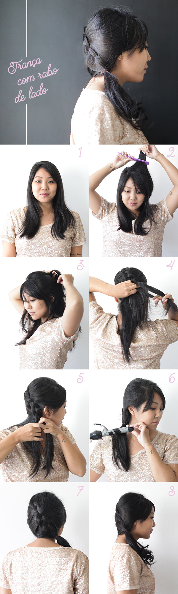 Tutorial de trança com rabo de lado - Constance Zahn | Constance Zahn | 15  anos, image size:600x1997