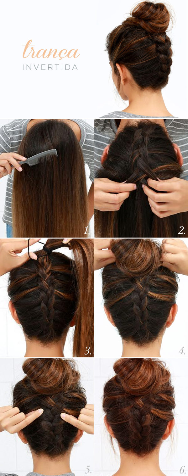 Tutorial de trança invertida para a festa de 15 anos, image size:600x1513