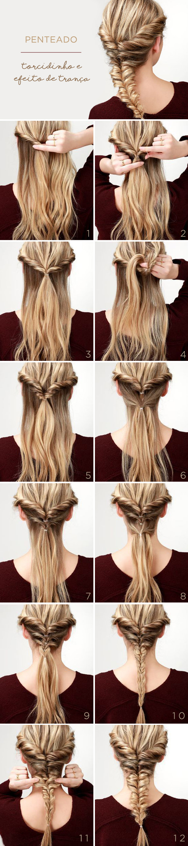 Tutorial de penteado com torcidinho e efeito de trança - Constance Zahn |  Constance Zahn | 15 anos, image size:600x2696